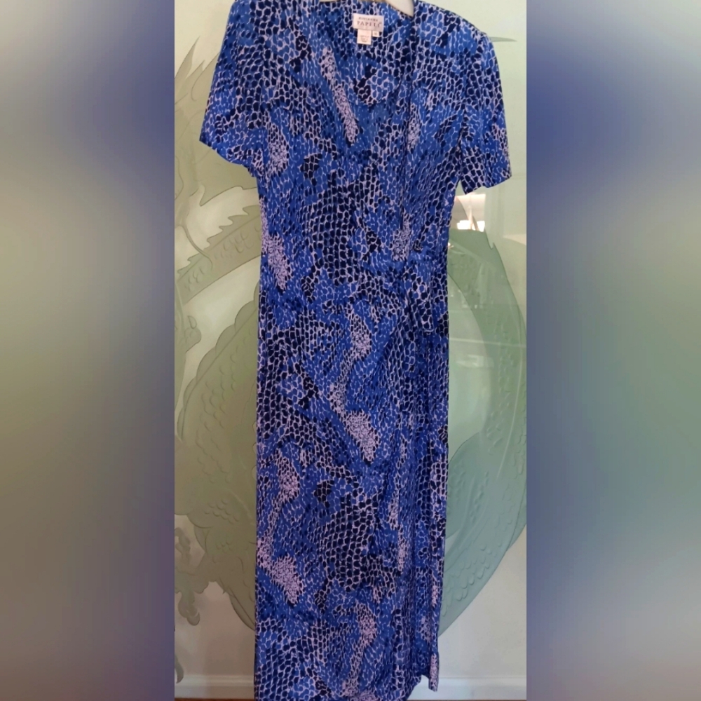 Adrianna Papel Blue/Navy Blue Print Maxi 100% Silk.